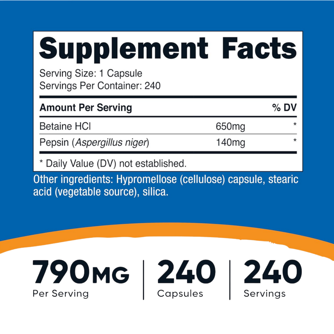 Betaína HCI + Pepsina - Nutricost x240caps