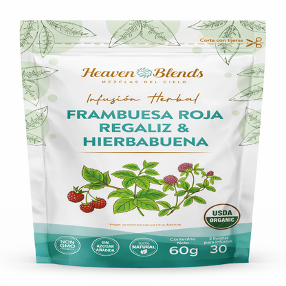 Infusión Orgánica de Frambuesa, Regaliz & Hierbabuena - Heaven Blends x60g