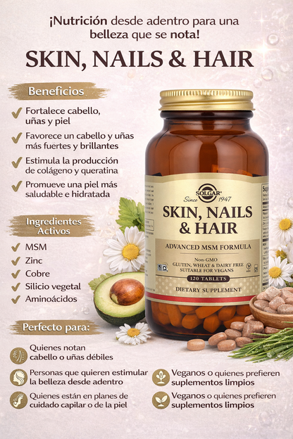 Skin, Nails & Hair, Advanced MSM Formula - Solgar x120Tabletas