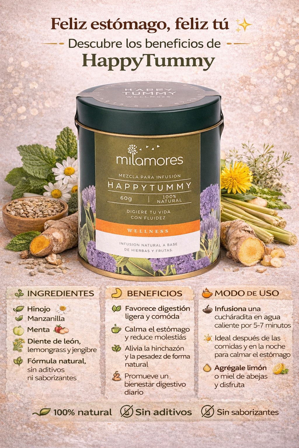 Mezcla Para Infusiones HappyTummy - Milamores x60g