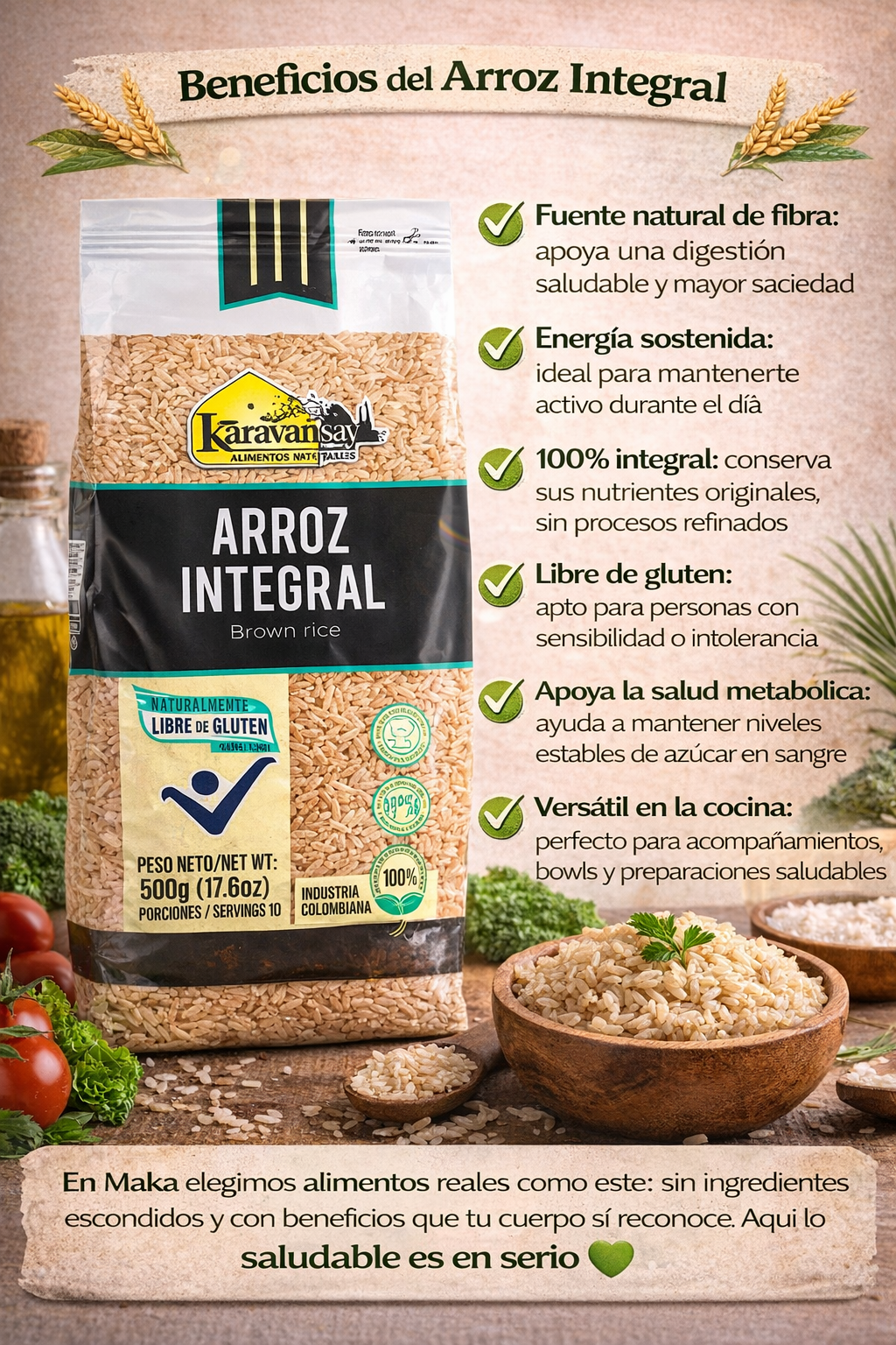 Arroz Integral Bolsa Bopp - Karavansay  - x500g