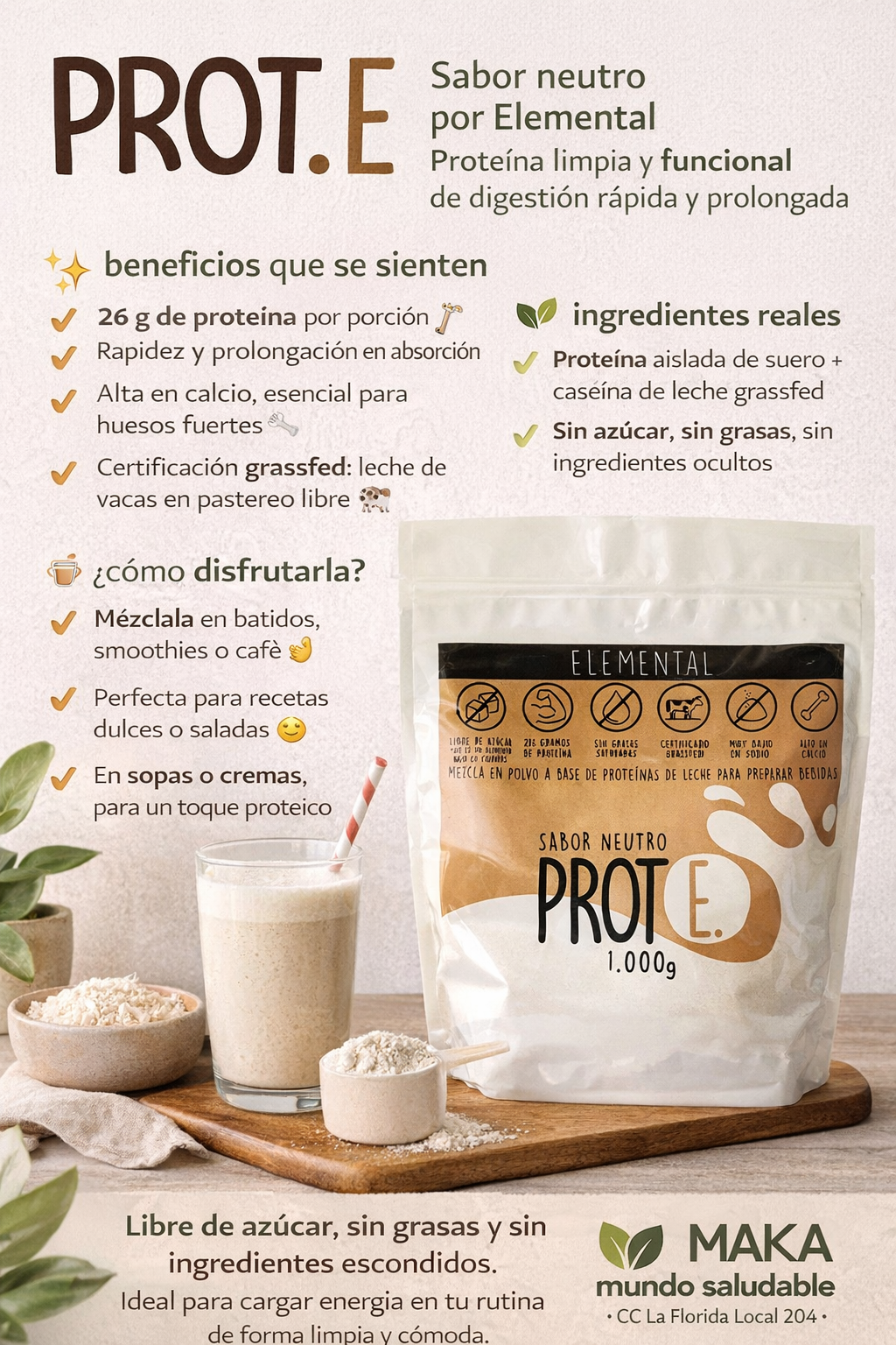 Proteína A Base De Leche Sabor Neutro - Elemental x1000gr