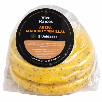 Arepa De Maduro Con Queso y Semillas Vive Raíces - Comida Real x5unid