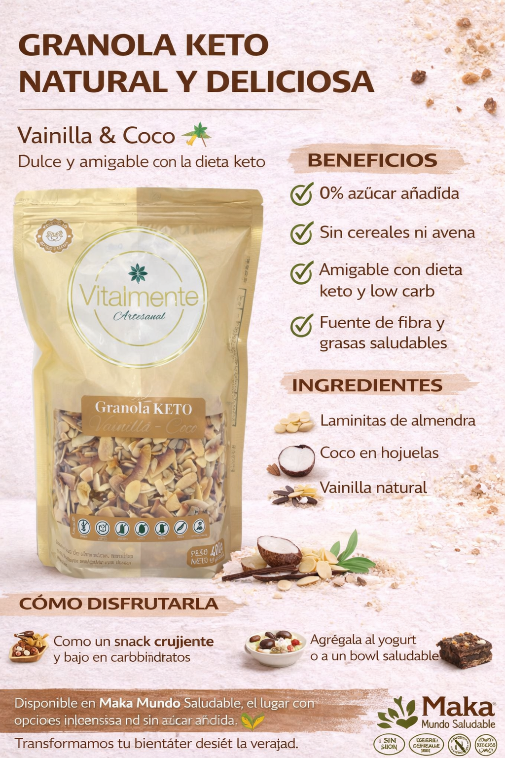 Granola Keto Vainilla-Coco - Vitalmente x400gr