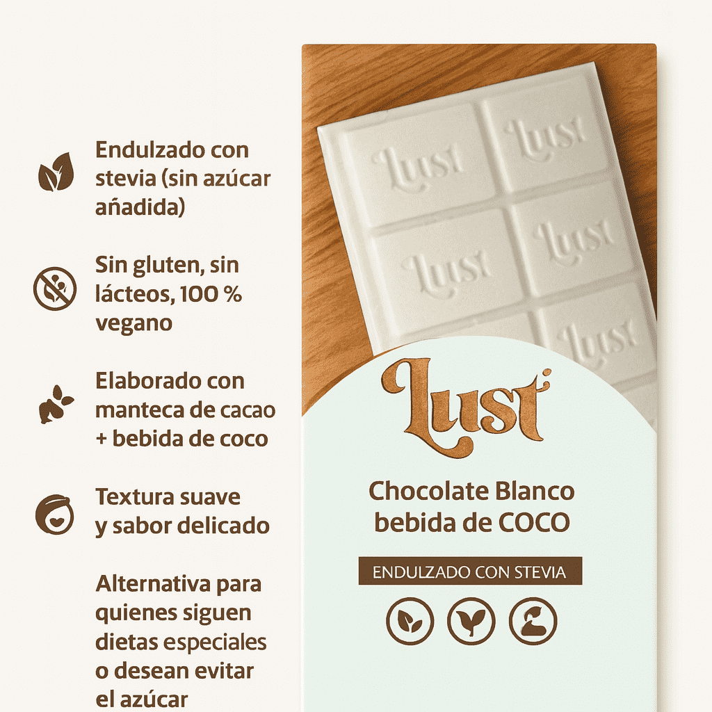 Barra De Chocolate Blanco Con Bebida De Coco - Lust x50g