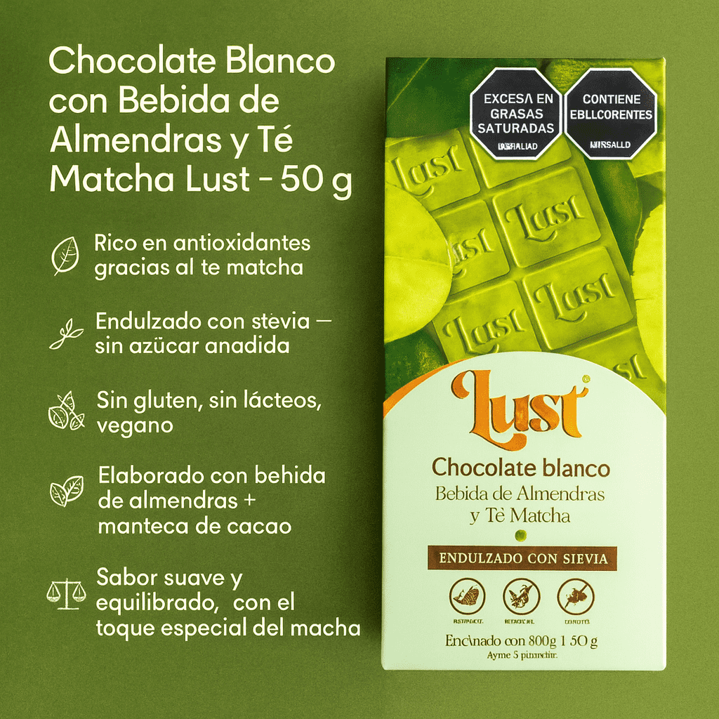 Barra De Chocolate Blanco Con Té Matcha - Lust x50g