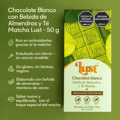 Barra De Chocolate Blanco Con Té Matcha - Lust x50g