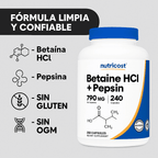 Betaína HCI + Pepsina - Nutricost x240caps
