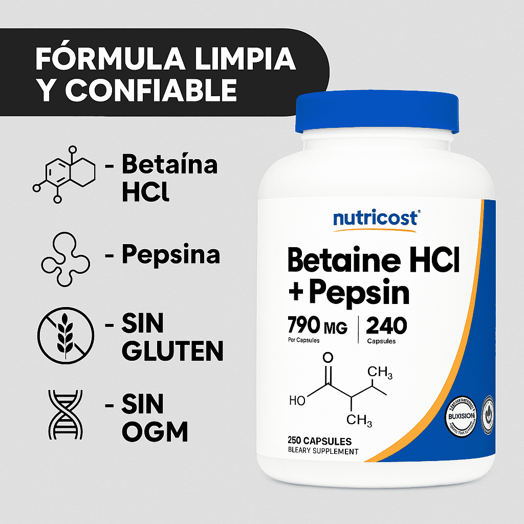 Betaína HCI + Pepsina - Nutricost x240caps