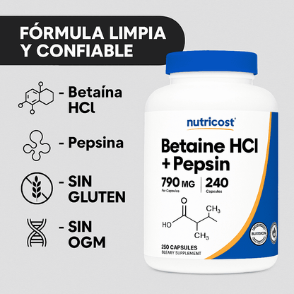 Betaína HCI + Pepsina - Nutricost x240caps