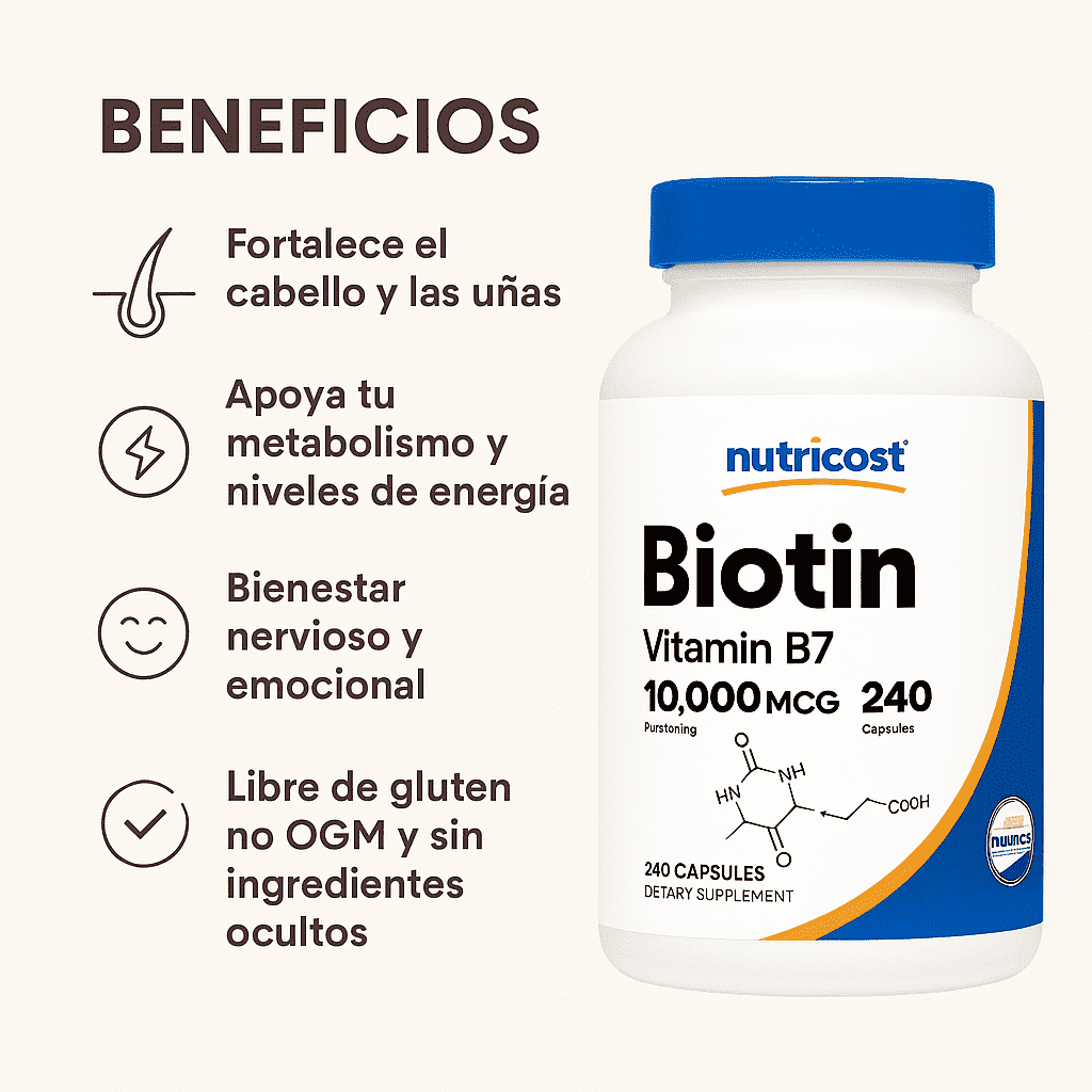 Biotina con Vitamina B7- Nutricost 120caps