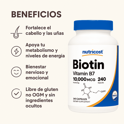 Biotina con Vitamina B7- Nutricost 120caps