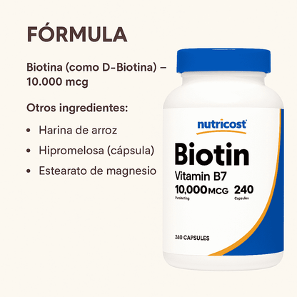 Biotina con Vitamina B7- Nutricost 120caps