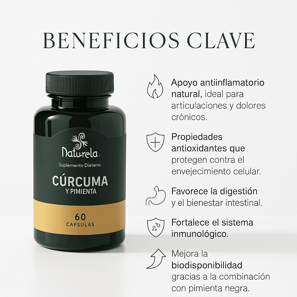 Cápsulas Con Extracto De Cúrcuma Y Pimienta - Naturela x60caps