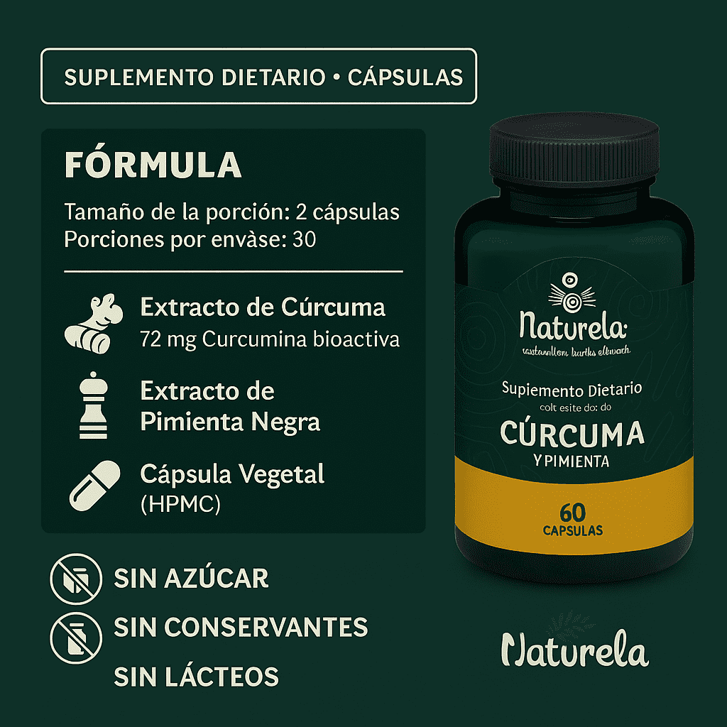 Cápsulas Con Extracto De Cúrcuma Y Pimienta - Naturela x60caps