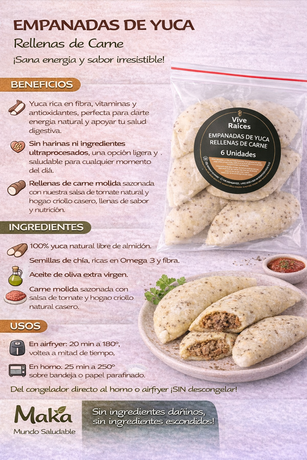 Empanadas de Yuca (Carne) Vive Raíces - Comida Real x6unid