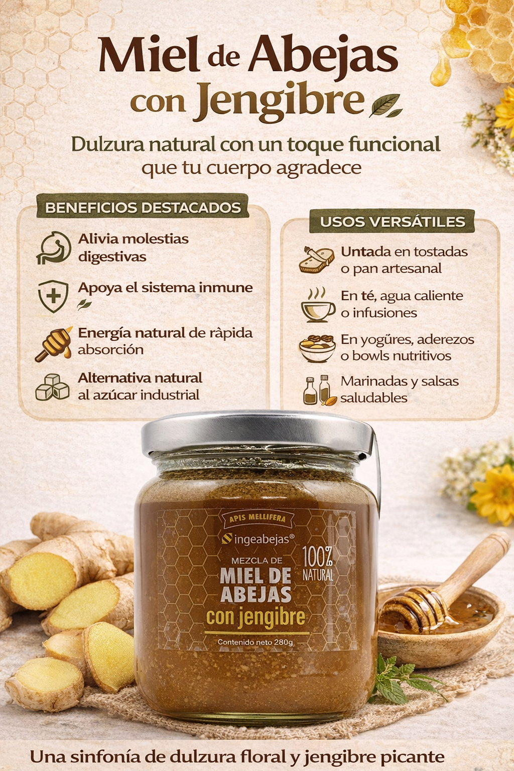Miel De abejas Con Jengibre - Ingeabejas x280gr