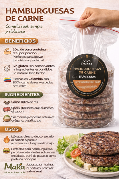 Carne de Hamburguesa Vive Raíces - Comida Real x6unid
