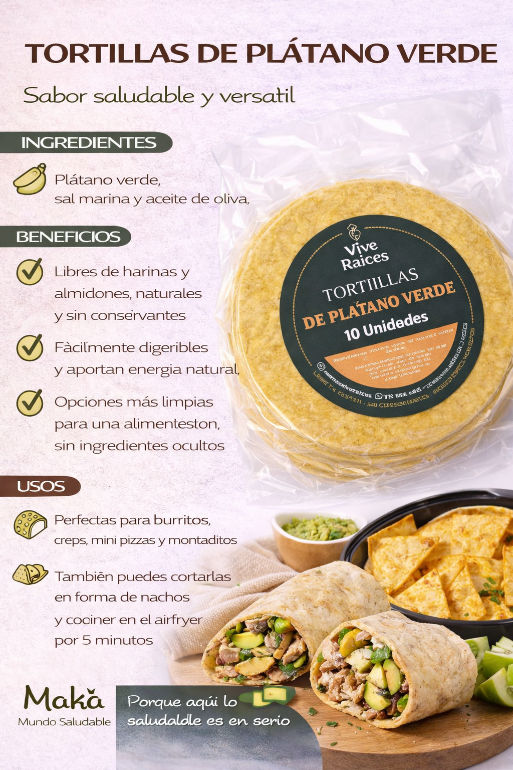 Tortilla de Plátano verde Vice Raíces - Comida Real x10unid