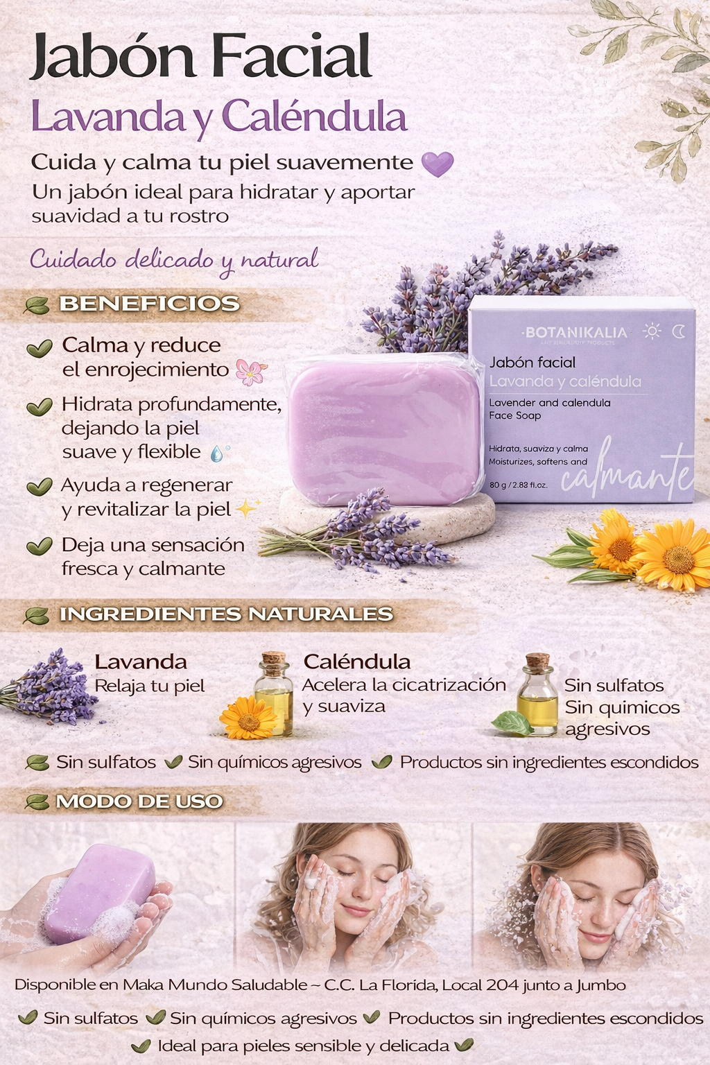 Jabón Facial Lavanda Y Caléndula - Botanikalia x80g
