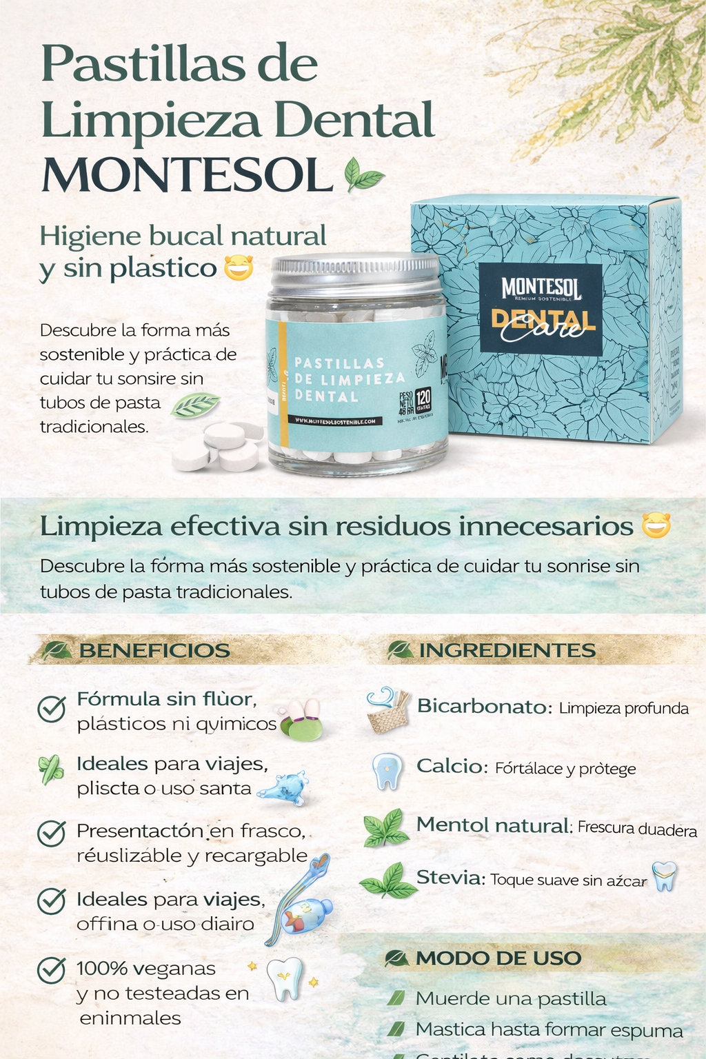 Pastillas de Limpieza Dental (Menta) - Montesol x120und
