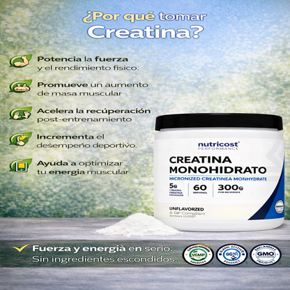 Creatina Monohidratada Sin Sabor - Nutricost