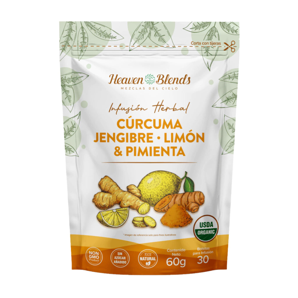 Infusión Herbal Cúrcuma, Jengibre, Limón & Pimienta – Heaven Blends x60g