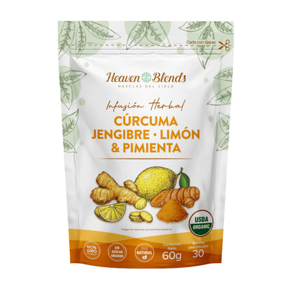 Infusión Herbal Cúrcuma, Jengibre, Limón & Pimienta – Heaven Blends x60g