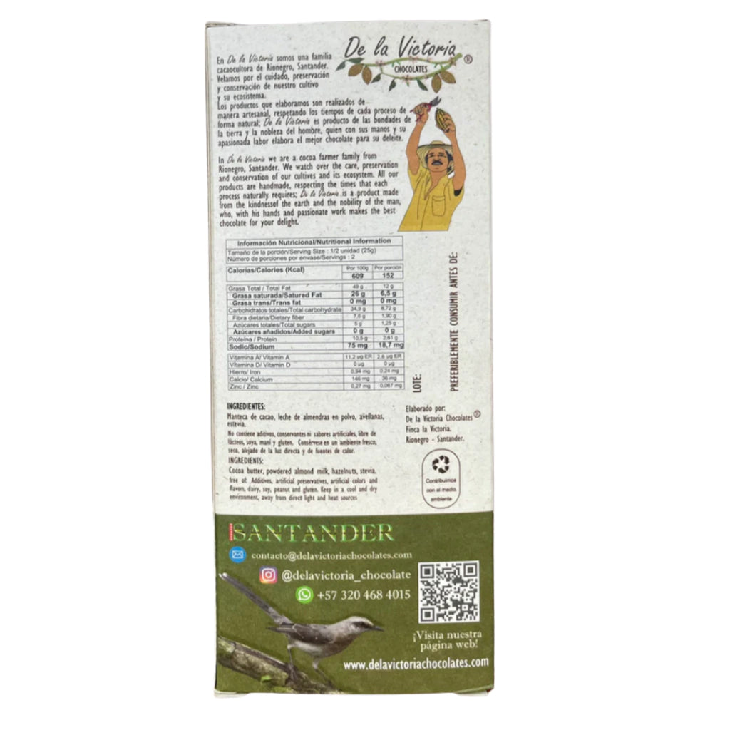 Barra De Chocolate Blanco Al 40% Con Estevia - De La Victoria x50g