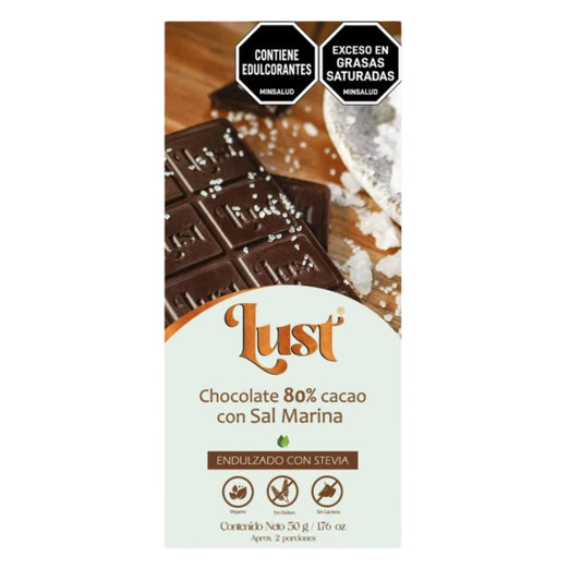 Barra De Chocolate 80% Cacao Con Stevia Y Sal Marina - Lust x50g
